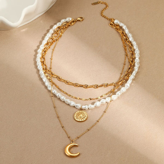 Gold Pearls Four Stacking Summer Necklace